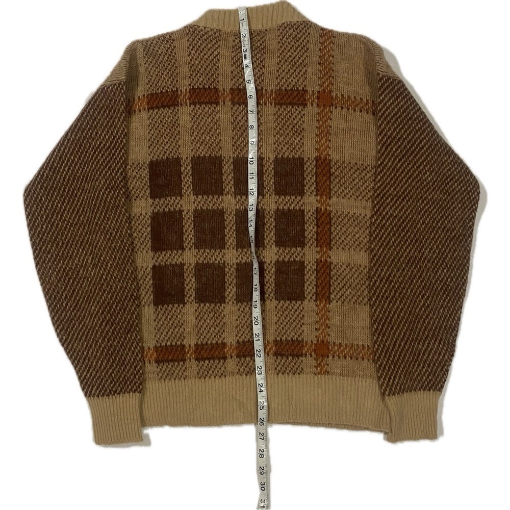 Vintage 1970’s L'Avion VA Sweater Brown/Orange Stripes & Checkered Sz Medium - Picture 7 of 7